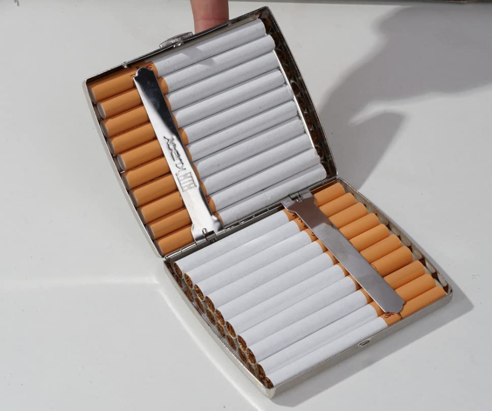 Metal Cigarette Case King Size 85mm 20 Capacity Heavy-Duty, Moisture-Proof, Secure Clasp - Portable Compact Design w/Gift Box (95x83x18mm)