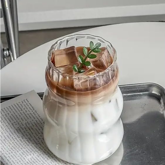 Image of Glass Mug with Bamboo Lid and Straw, 510ml, for Cold Drinks, Smoothies, Coffee(Pack of 1) (Can Shape Drinking Glasses)