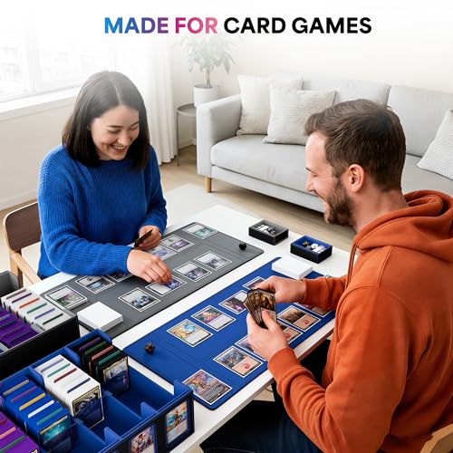 Image of UAONO Trading Card Storage Box with Commander Display;3900+ Card Box for MTG, Removable Cover; 5 Row Case fits MTG TCG Sports Cards 48 Dividers,5 Stoppers,5 Top Loaders,1 Dice Box(Black, Blue)