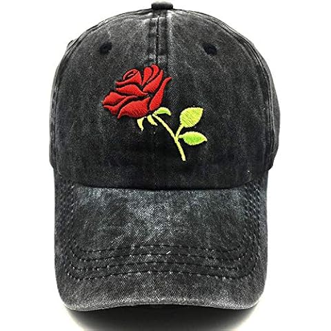 Waldeal Women's Embroideried Floral Rose Baseball Caps Summer Adjustable Denim Dad Hat Black, Rose - Embroideried Black, One Size Cover