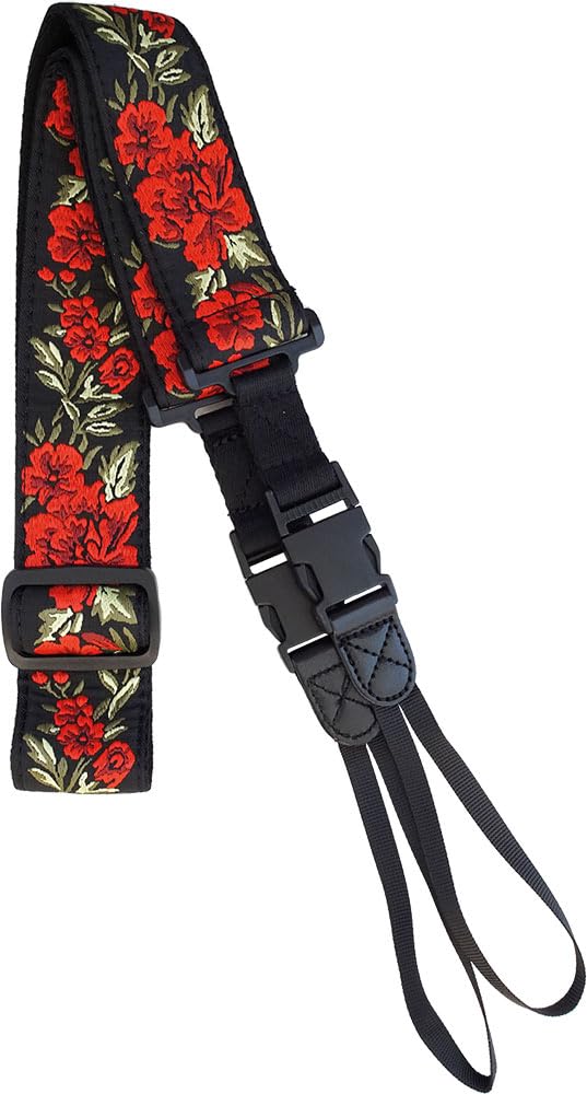 Cotton Banjo Strap. Red Roses
