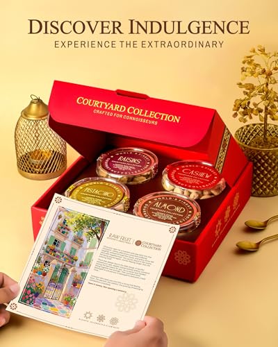 Image of Hyperfoods Dry Fruits 495g RawFruit Courtyard Collection Pack of 4 Dry Fruits Gift Box Nuts and DryFruits Combo DryFruits Gift Pack Dryfruit Gift Hamper Cashew and Almonds Combo Pista and Raisins Combo