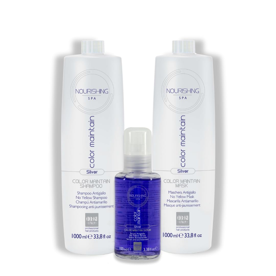 Ever Ego Nourishing Spa Color Maintain Kit, Silver No Yellow Shampoo, Mask and Serum