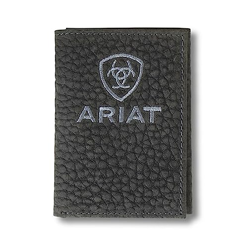ARIAT Men's Pebbled Bull Hide Leather Trifold Wallet (Black)