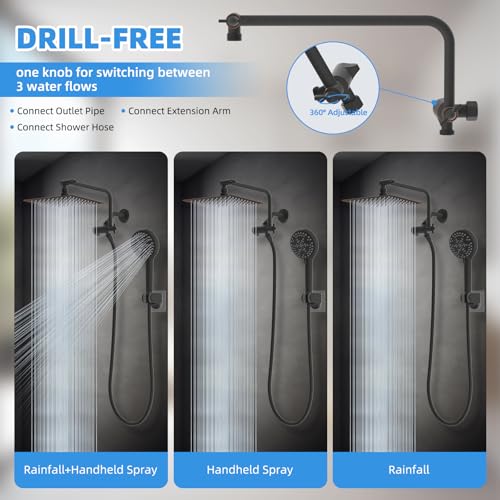Image of 8 inch Metal Rainfall Shower Head with 10-Mode Handheld, Oil Rubbed Bronze