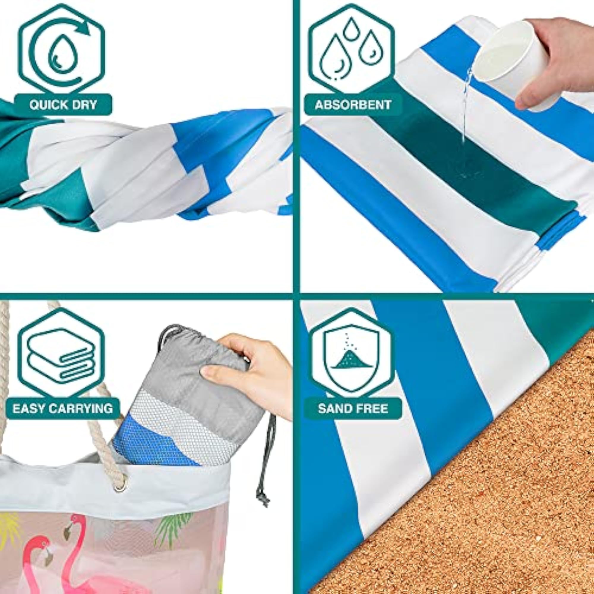 Microfiber Beach Towel for Travel, Quick Dry and Lightweight