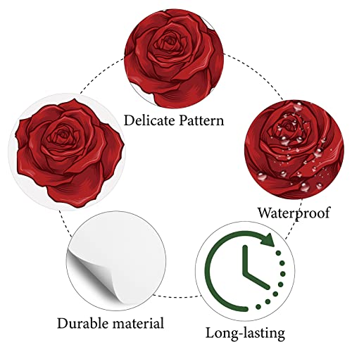 CREATCABIN 128Pcs Red Roses Stickers Flower Vinyl Decal Waterproof Planner Stickers for Water Bottle Laptop Phone Party Invitation Card Scrapbooking Envelope Craft DIY Decorations 1 Inch - Image 3