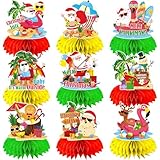 9Pcs Summer Christmas Decorations Honeycomb Centerpieces 3D Double Sided Hawaiian Christmas Table Decorations Summer Beach Pool Party Table Topper for Xmas Holiday Party Supplies