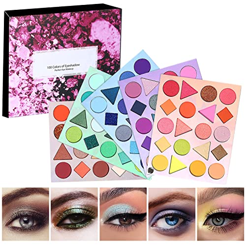 100 Colores Paleta de sombras de Ojos, 5 en 1 Paleta de Colores de Maquillaje, Color Brillante Desnudo Brillo Mate Maquillaje Profesional, Para Principiantes y Maquilladores Profesionales Cover