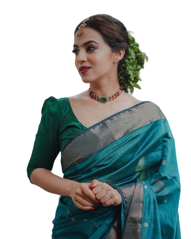 Image of Women's Banarasi Style Pure Kanjivaram Silk Jacquard Kanchipuram Pattu Saree With Un-Stiched Blouse (Sky blue)