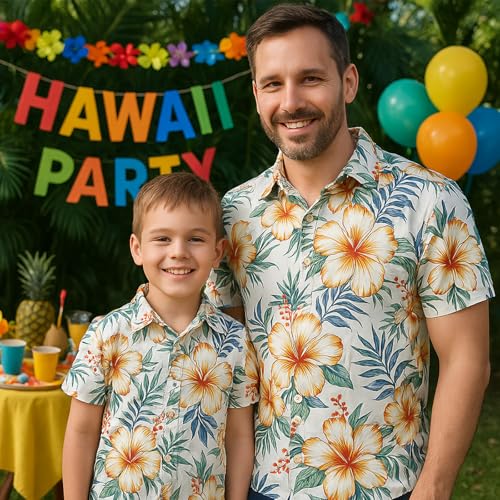 Winmany Father Son Matching Hawaiian Shirts Mens Boys Floral Beach Outfit Family Summer Vacation Short Sleeve Tops4