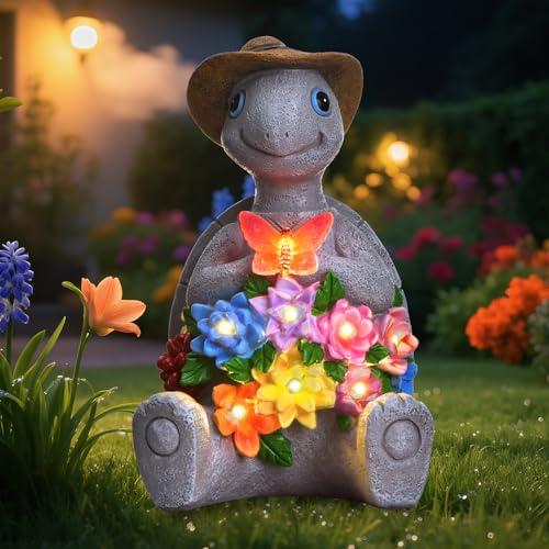 footreal Solar Garden Outdoor Statues Turtle with 8 LED Lights Yard Decor Tortoise for Ornament Mom Birthday Gifts for Women Housewarming Gifts for Patio Porch Balcony