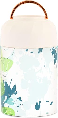 Artistic Ink Green Flowers Kids Womens Food Insulated Jar with Spoon 17oz500ml Thermal Lunch Containers Stainless Steel Vacuum Keep Warm Flask