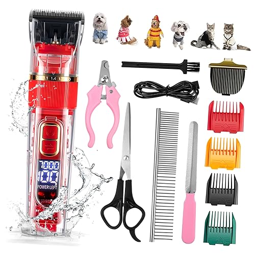 ifundom 1Set Rechargeable Cordless Dog Grooming Clipper Kit Low Noise Dog Hair Trimmer with LED Screen Washable Design Comprehensive Accessories for Dogs and Cats Pet Grooming Tool