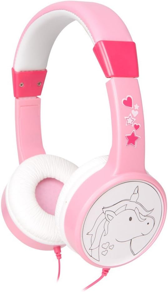 MD MUZ Kids' Girls PINK Unicorn Colouring Headphones comes with 4 stickers and crayons