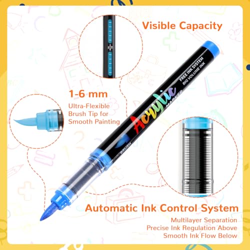 Image of Acrylic Paint Markers Brush Tip 120 Colors Acrylic Paint Pens Automatic Ink Control Acrylic Markers for Wood, Stone, Glass, DIY & Art Supplies