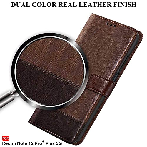 Image of TheGiftKart Flip Back Cover Case for Mi Redmi Note 12 Pro Plus 5G | Dual-Color Leather Finish | Inbuilt Stand & Pockets | Wallet Style Flip Back Case for Redmi Note 12 Pro Plus 5G (Brown & Coffee)