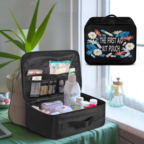Image of Gomyblomy Daisy First Aid Kit Pouch Empty for Home Car Travel Medicine Bag Large Capacity Emergency Kits Portable First Aid Bags Empty for Nurse Doctors, Black