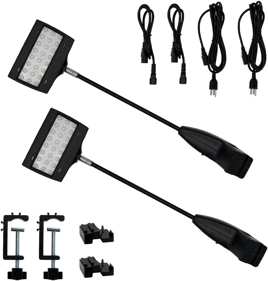 2pcs Black Trade Show Lights Connectable LED Display and Exhibit Arm Lighting Tradeshow Lights Included Mounting C-Clamp, Brackets, Power & Connect Cables