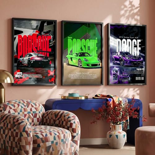 Image of HOTHOUSE Big Porsche 911 GT3, Porsche Carrera GT, Dodge Viper Cars Framed Posters Gift Items for Boys Room Wall Decoration Bedroom Living Room Office Studio Decor | Set Of 3 Size (19 X 25 inch)