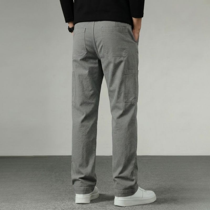 Image of Cargo for Men | Cotton Cargo Pant | Lower for man | Elastic Drawstring Waist Straight Fit Bottoms | Comfortable Breathable Summer Cargos for Casual, Office Wear