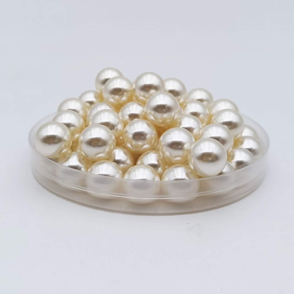 INSPIRELLE 210pcs 14mm Ivory Polished ABS Undrilled Art Faux Pearls for Vase Fillers, No Hole Makeup Beads to Hold Brush Lipstick, Imitation Round Pearl Beads for Table Scatter Home Wedding Decoration Ivory 14mm