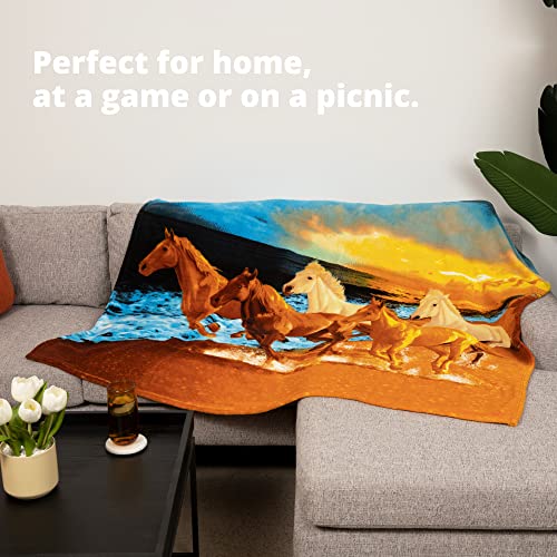 Dawhud Direct Beach Horses Fleece Blanket For Bed 50" X 60" Horse Fleece Throw Blanket For Women, Men And Kids Super Soft Plush Running Horses Blanket Throw Fleece Blanket Animal Blanket #TOP7