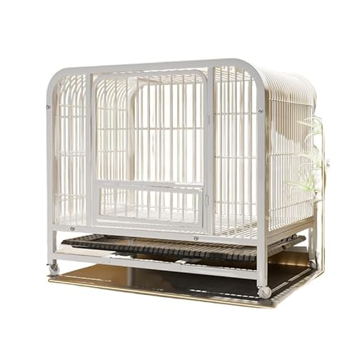 犬用クレート、中/大型犬 ゲージ、ペットケージ、キャスター付き犬小屋、に最適、屋内/屋外、折り畳み式 キャスター付き、スタイリッシュ、トレイ/屋根、スチール、脱走防止、 組立簡単 (ホワイト 厚手スクエアチューブ 95×65×85cm,[トレイ + キャス