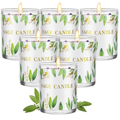 Candles, 6 Pack Sage Candle for Cleansing House Negative Energy, Scented Candles Gifts Set for Women, Crystal Candle Clearance with Crystal Healing Stones, Alternative to Smudge Sticks, Relax & Mind