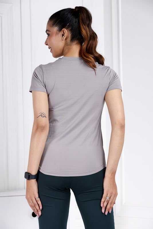 Image of Mlada Luxury Athleisure T Shirt Polyester Stretch Knit T-Shirt Full Length Moisture Wicking, Breathability, Compression for Gym, Workout and On-The-Move for Women