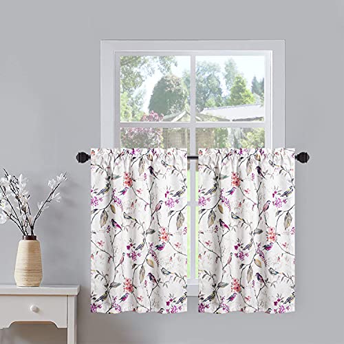 Vogol Kitchen Drapes, Birds Print Half Window Cafe Tier Curtains Rod Pocket Window Treatment For Living Room Bedroom Bathroom, 30" W X 36" L, 2 Panels #TOP6