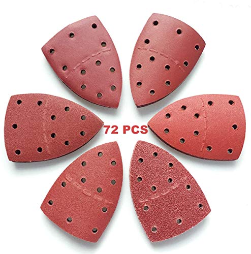 72 Piezas Papel de Lija,40/60/80/120/180/240 Granos Papeles,Con 11 Agujeros,Durable,Para Lija Pulido Metal/Madera