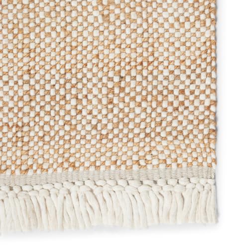 Elegant Floors® Jute-Wolle Teppich Natur | Handgefertigtes Boho Wohnaccessoire mit Fransen im Skandi Stil | Moderner Wohnzimmer Teppich für Boden Deko und Läufer | 60x90 cm