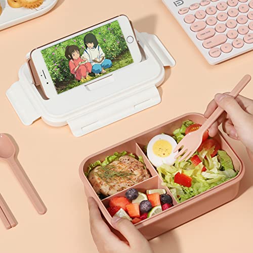YAGGOOD Bento Box, Lunch Box for Kids Adults with 3 Compartment Lunch Boxes, Spoon Fork and Chopsticks,BPA Free - Image 2