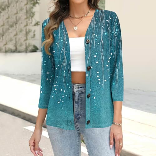 Short Cardigans for Women Lightweight 3/4 Sleeve Trendy Button Thin Open Front Light Cardigan Dressy Graphic Jackets2