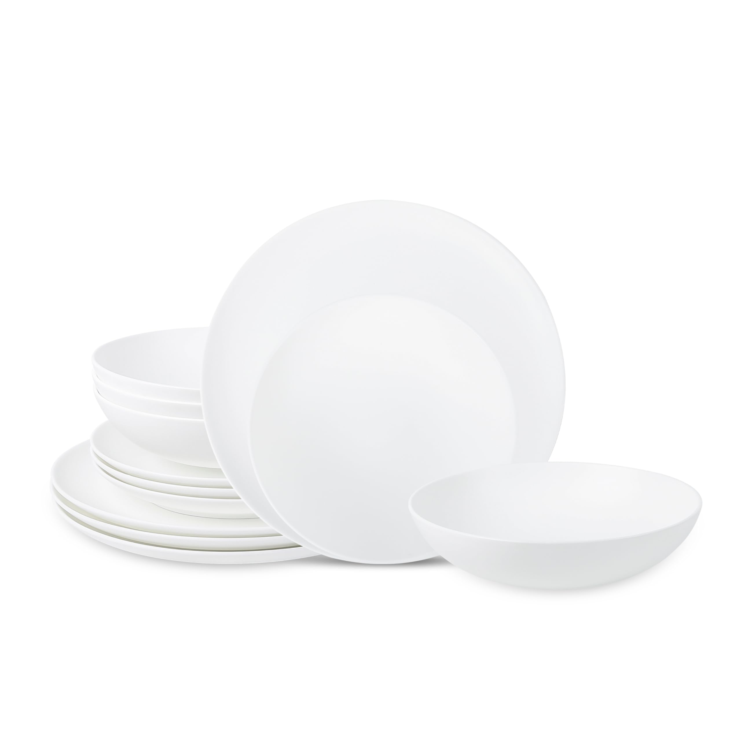 Stone Lain Taglio 12-Piece Dinnerware Set Bone China, Matte White