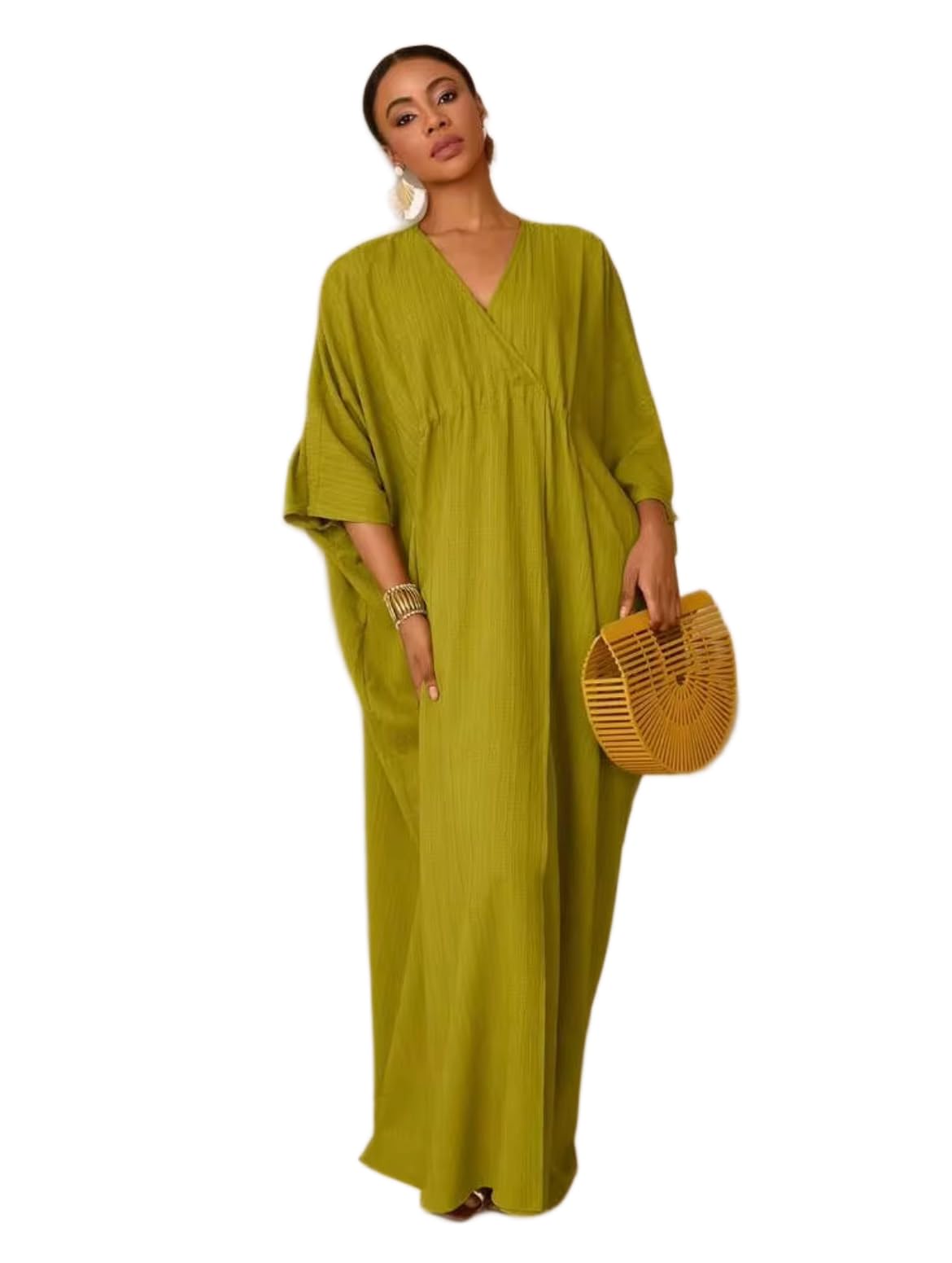 Women's Green Cotton Loose fit Kaftan Dress Premium Breathable Soft Fabric Relaxed Silhouette Elegant Contemporary Design Inclusive Size Collection XS to 7XL-image-20