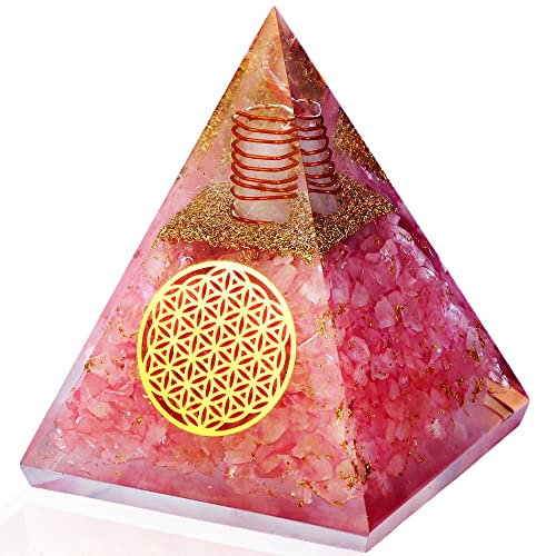 Rose Quartz Orgone Pyramid, Handmade Orgonite Pyramids with Positive Energy, Crystal Pyramid for Love, Relationship, Crystals and Healing Stones for Chakra Balance, Birthday Gifts for Women, Men