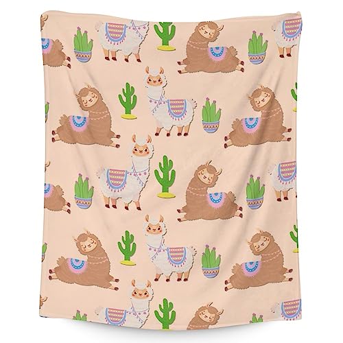 Blanket for Girl - 30x40 Inches Cute Llama Throw Gifts - Brown Soft Fuzzy Blankets for Couch & Office