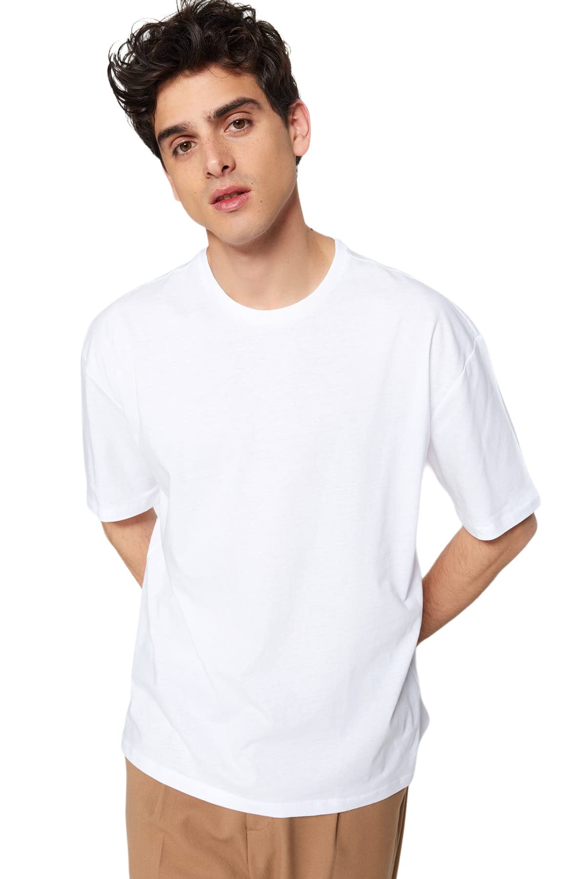 Trendyol Man Relaxed Basic Crew Neck Knit T-Shirt White