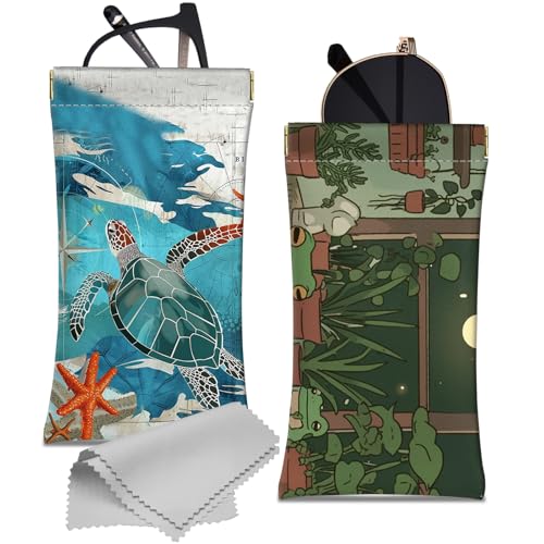 Image of 2 PCS Glasses Case Eyeglass Sunglasses Pouch Squeeze Portable Bag Soft Leather with Cleaning Cloth Women Men Girls