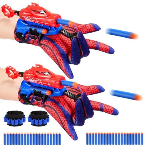 2 Sets Superhero Web Shooters for Kids Age 3-7,Adjustable Wrist Launcher Slinging Toy Set with 40...