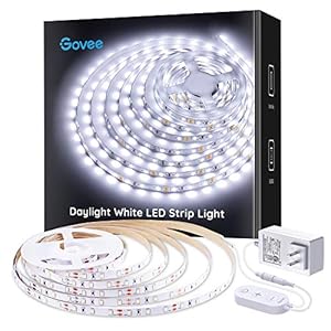 Govee White LED Strip Lights, Upgraded 16.4ft Dimmable LED Light Strip 6500K Bright Daylight White, Strong Adhesive, 300 LEDs Flexible Tape Lights for Mirror, Kitchen Cabinet, Bedroom, Christmas Decor