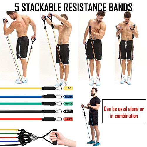 Image of ALN Resistance Bands Set (11pcs), Exercise Bands with Door Anchor, Handles, Waterproof Carry Bag, Legs Ankle Straps for Resistance Training, Physical Therapy, Home Workouts for Men and Women