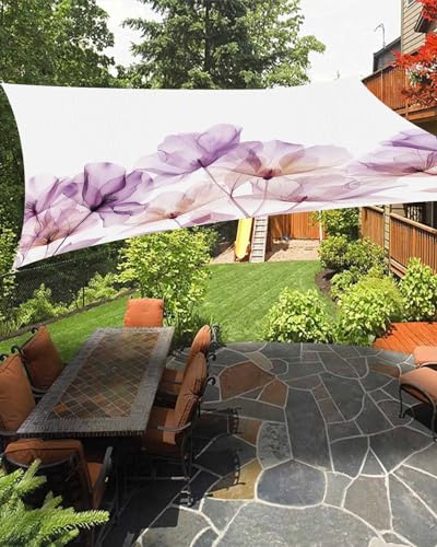 Sun Shade Sail 6.5' x 10' Outdoor Patio Cover Rectangular Shade Canopy Pink Watercolor Flower Texture Printing Waterproof Shade Cloth for Garden Sandbox Backyard