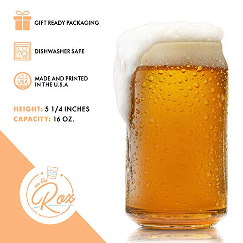 4 Piece Beer Can Glass Set- 16 Oz- On The Rox Drinks