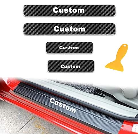Handao-US Universal Car Door Sill Sticker 4D Carbon Fiber Reflective Door Plate Protector,Car Styling Decoration Accessories,Text & Pattern Custom 4 Pcs(Carbon) Cover