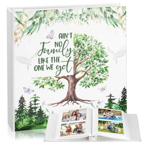 Dunzoom Family Reunion Memory Photo Album Holds 200 Pcs 4 x 6 Inch Leather Album, Tree Pattern Memory Scrapbook for Couple Gifts