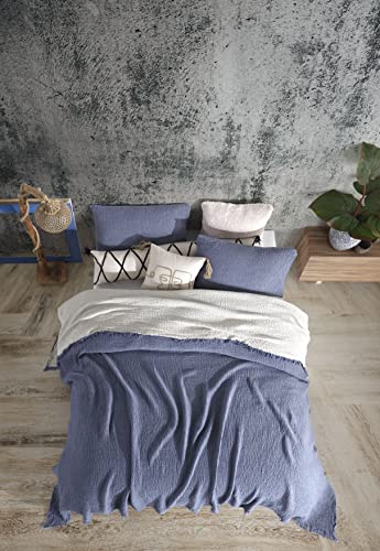 Soft King 4 And 8 Layer Gauze Rustic Bed Cover, Blue Soft Bedspread, Muslin Throw Blanket, Lightweight Blanket (90X95 Inches, Antique Blue), Mtb001 #TOP3