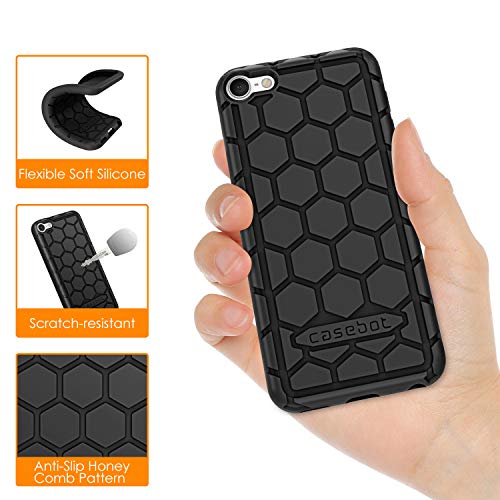 Fintie Silicone Case For Ipod Touch 7 Ipod Touch 6 Ipod Touch 5 - (Honey Comb Series) Impact Shockproof Anti Slip Soft Protective Cover For Ipod Touch 7Th 6Th 5Th, Black #TOP2